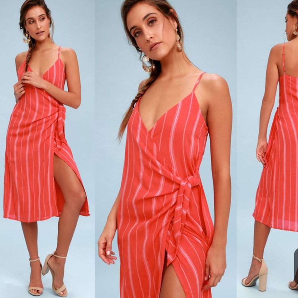 NWT Amuse Society Red/Cream Midi Wrap Dress XS